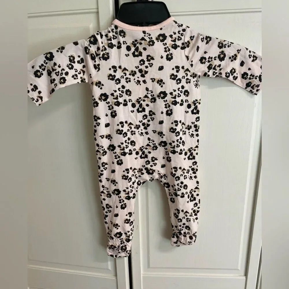 New Mud Pie Baby Girl Sleeper & Headband 3-6 mos. LEOPARD Pink Footed gift